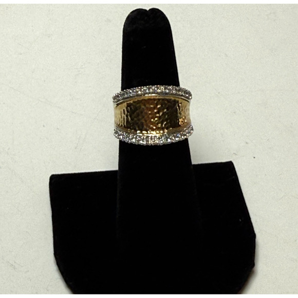 Joseph Esposito ESPO Sterling 925 Silver Gold Two Tone Hammered CZ Ring Size 6 - Picture 2 of 6